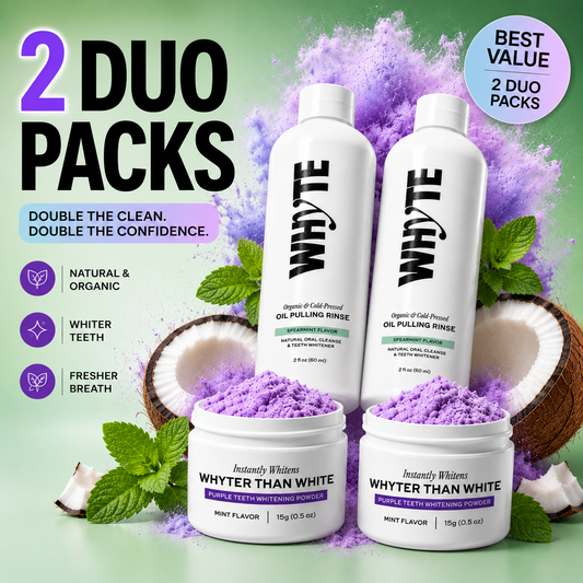 The WHYTE Duo: Oil Pulling Rinse + Purple Whitening Powder